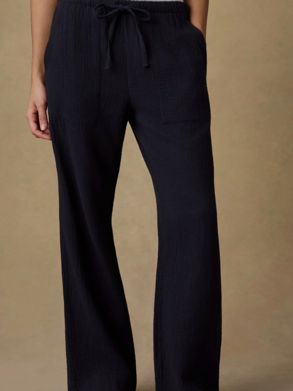 Mododoc Effortless Black Wide-Leg Drawstring Pants